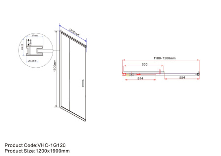 Душевой уголок Vincea Garda VSS-1G8012CLB, 1200*800, черный, стекло Прозрачный