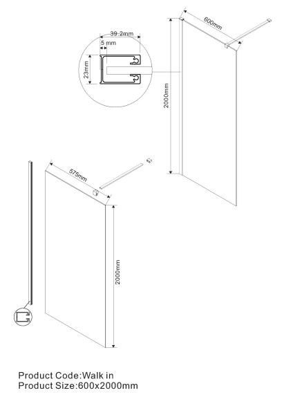 Душевая перегородка Vincea Walk-In VSW-1H600CLB, 600*2000, черный, стекло прозрачное