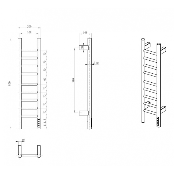 Полотенцесушитель электрический WONZON & WOGHAND, Темный графит (WW-AL4092-GM)