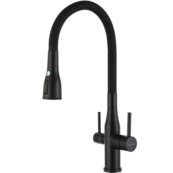 Смеситель для кухни с гибким изливом и подключением фильтра GAPPO G4399-66, черный