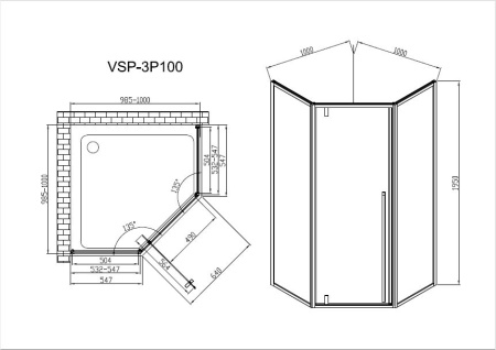 Душевой уголок Vincea Penta VSP-3P100CL, 1000*1000, хром, стекло Прозрачный