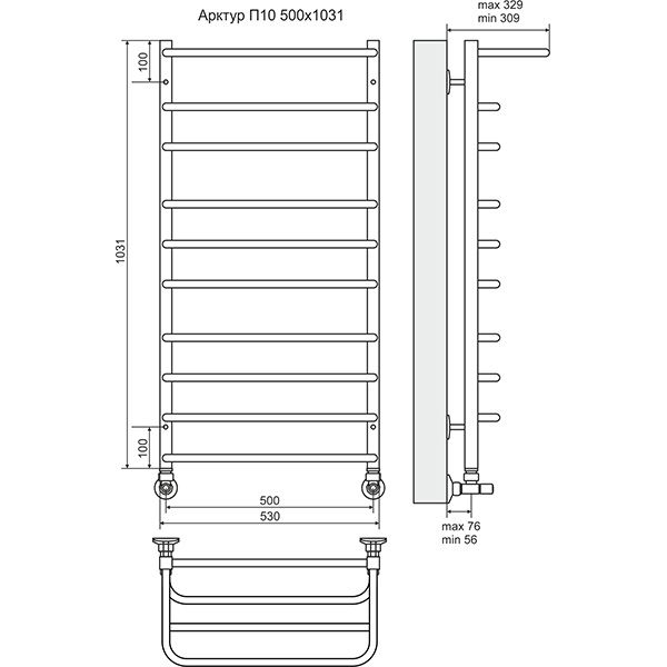 Полотенцесушитель Terminus Арктур с полкой П10 с полкой 500х1031