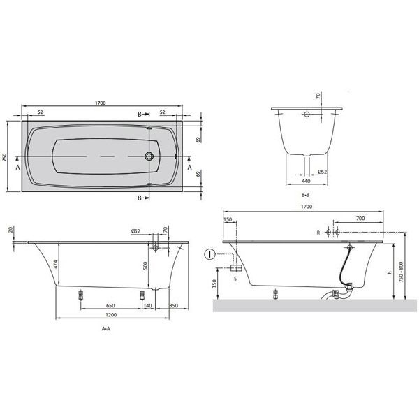 Ванна квариловая Villeroy&Boch My Art 170x75 с ножками