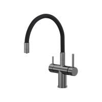 Смеситель Reflexion Lago RX9902BL для кухни с гибким изливом и подключением к фильтру, оружейная сталь