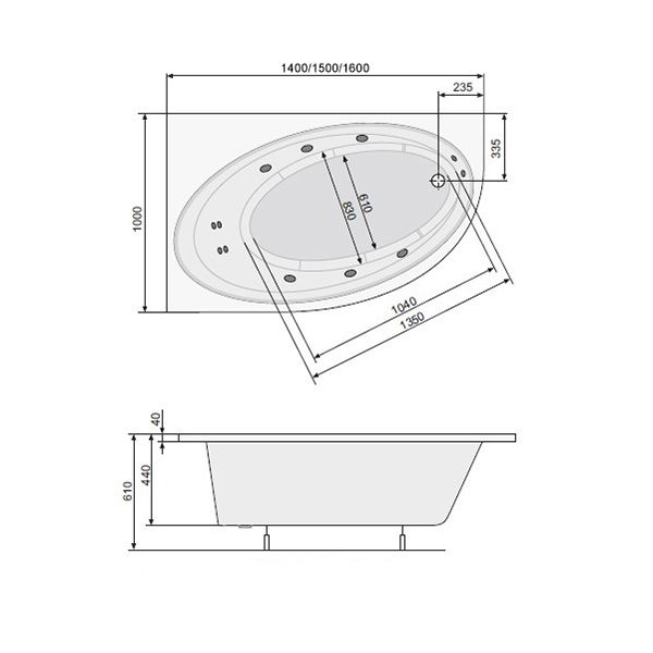 Акриловая ванна Poolspa Orbita 160x100 L с ножками PWAO810ZN000000