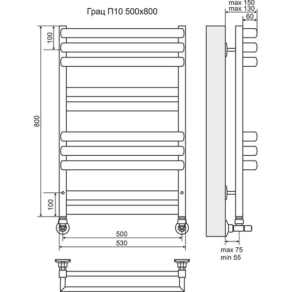 Полотенцесушитель Terminus Грац П10 500х800