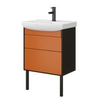 Тумба под умывальник Belux Клермонт напольная 60-02 Черно-медный матовый / Лён антрацит