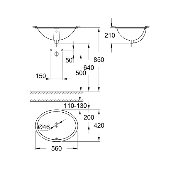 Умывальник Grohe 39423000 56x42