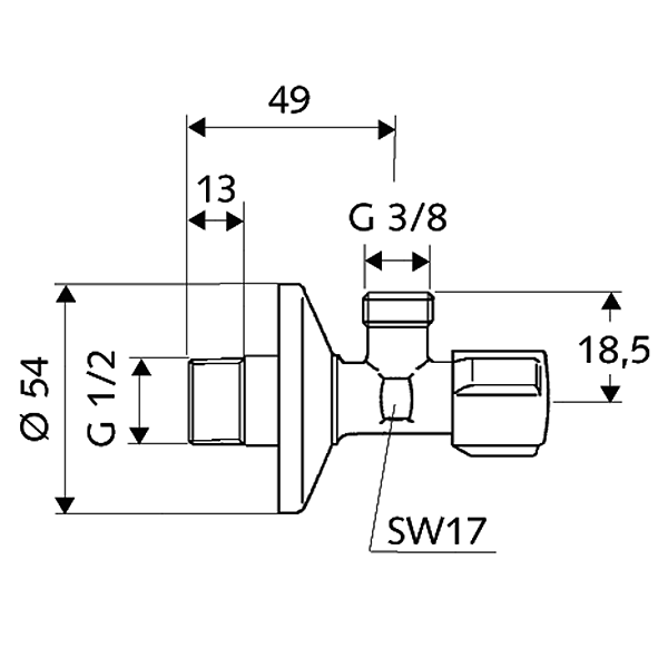 Угловой вентиль Schell 1/2х3/8