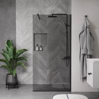 Душевая перегородка, ограждение Reflexion RX200100TBL-15 Walk in 200x100см, тонированное закаленное стекло 8мм, черный профиль