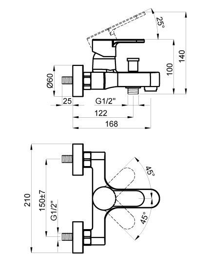 Смеситель для ванны с коротким изливом AZARIO TEVIS, хром (AZ-15490501)