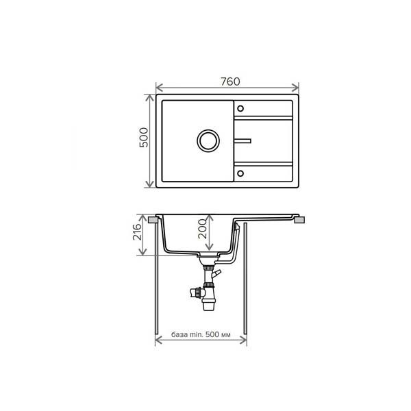 Кухонная мойка Tolero R-112 51x76 черный