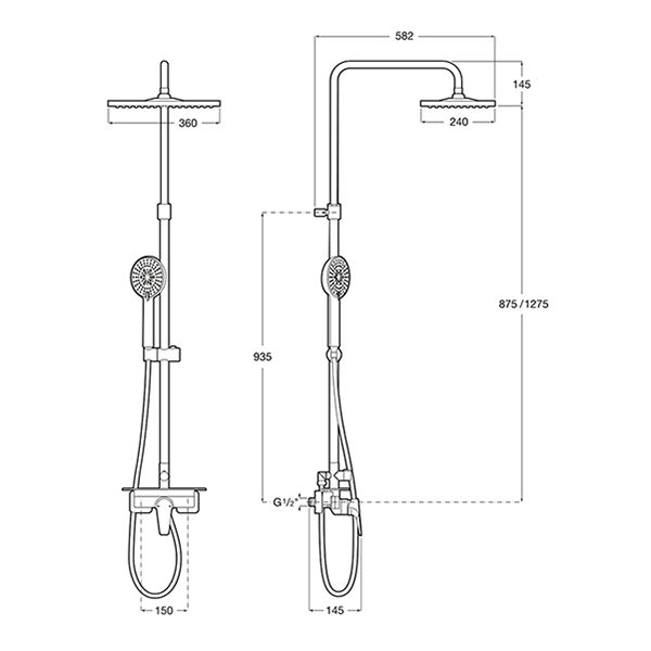 Душевая стойка со смесителем Roca EVEN-M Square 75A9B90C00