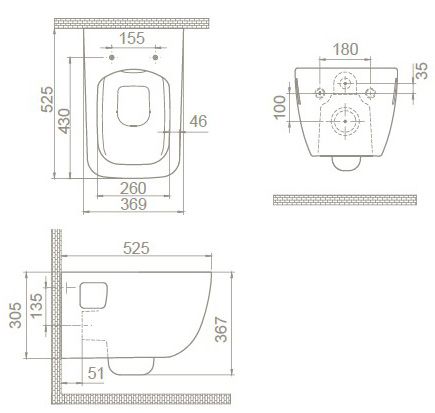 Унитаз подвесной CeraStyle Aqua HC00706PN00 безободковый, белый, без сиденья