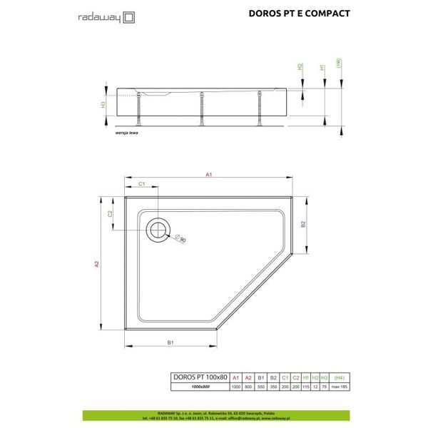 Душевой поддон Radaway Doros PT E 100x80 Left SDRPT1080-01L