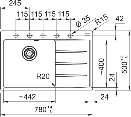 Кухонная мойка FRANKE 114.0639.726 из материала Fragranite CNG 611/211-78 TL, чаша слева, черный матовый (в комплекте вентиль-автомат и сифон)