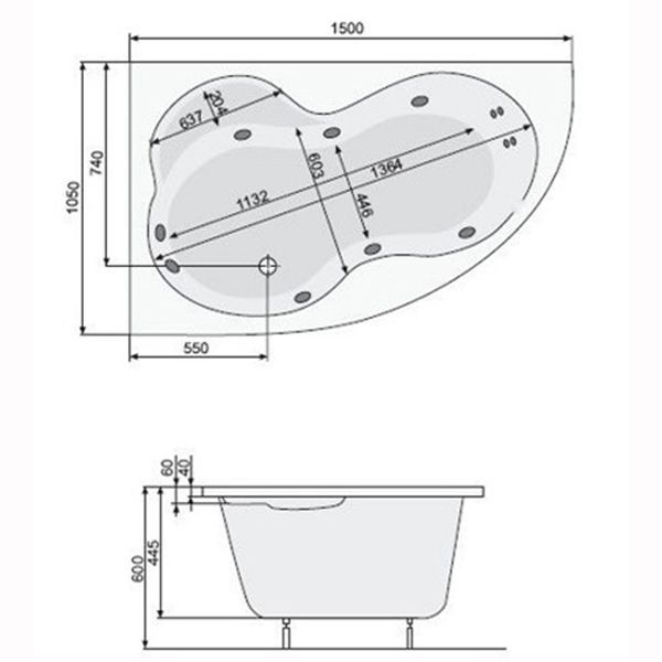Акриловая ванна Poolspa Poolspa Mistral 150x105 L с ножками PWA3Z10ZN000000
