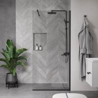 Душевая перегородка, ограждение Reflexion RX200100CBL-13 Walk in 200x100см, прозрачное закаленное стекло 8мм, черный профиль