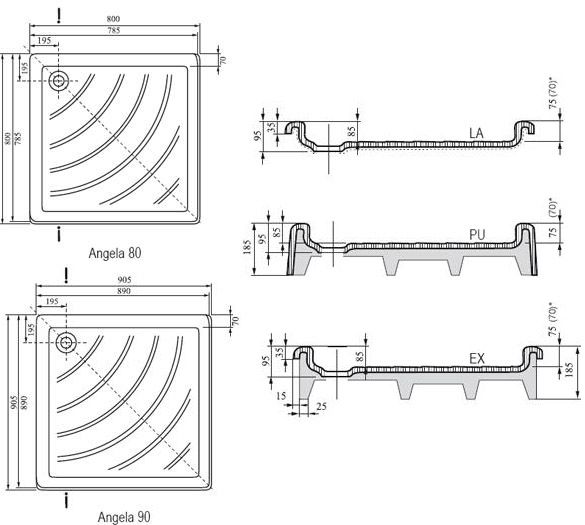 Душевой поддон Ravak Angela 90 LA A017701220