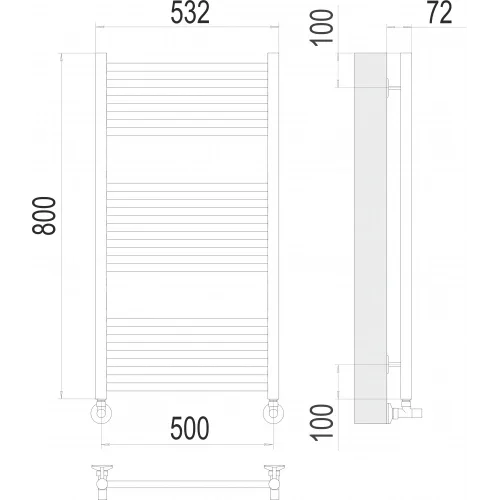 Полотенцесушитель Terminus Аврора П16 500х800 (5+6+5) RAL 9005 черный матовый