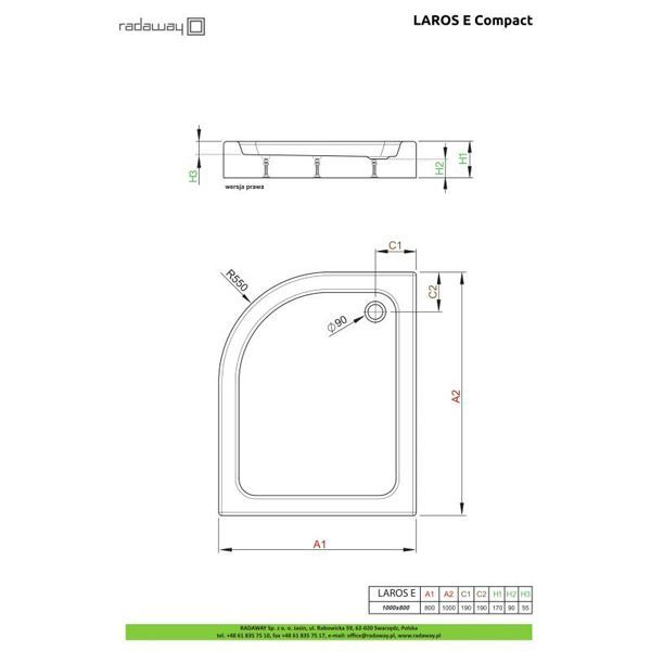 Душевой поддон Radaway Laros E Compact 100x80 Right SLE81017-01R