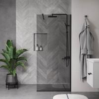 Душевая перегородка, ограждение Reflexion RX20090TBL-16 Walk in 200x90см, тонированное закаленное стекло 8мм, черный профиль