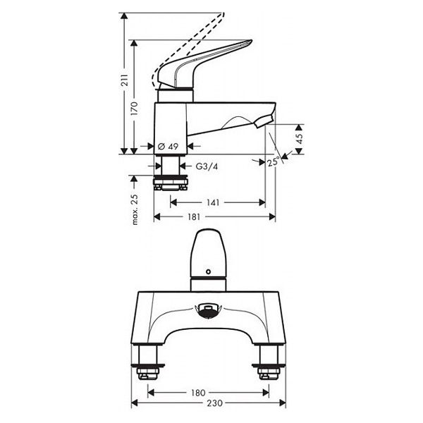 Смеситель на борт ванны Hansgrohe Novus 71043000