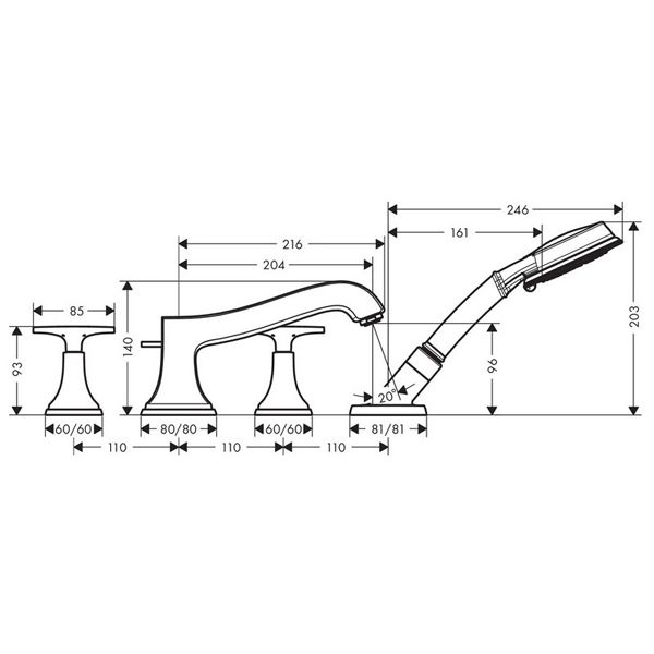 Смеситель для ванны Hansgrohe Metropol 31449090