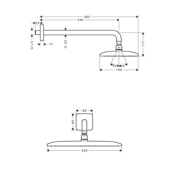 Тропический душ Hansgrohe Raindance Е Air 1jet 360 27376000 со стены 36x19 см