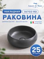 Накладная раковина Amore di Mare Vulcano 36702-RD, умывальник круглый из фарфора, матовый серый цвет, гарантия 25 лет
