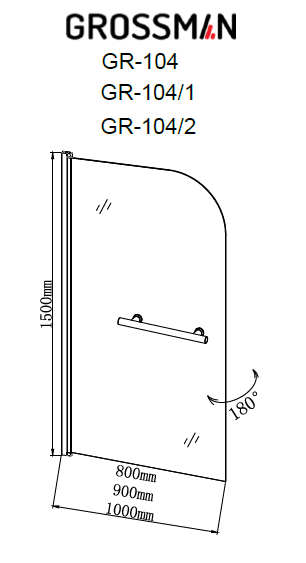 Стеклянная шторка для ванны Grossman GR-104