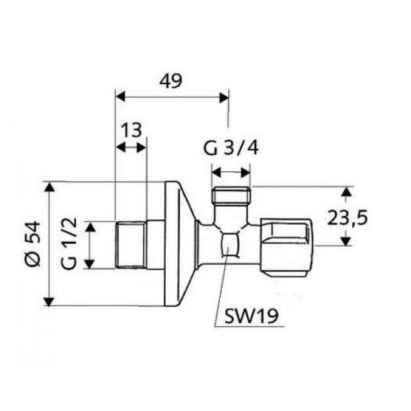 Угловой вентиль Schell 1/2х3/4