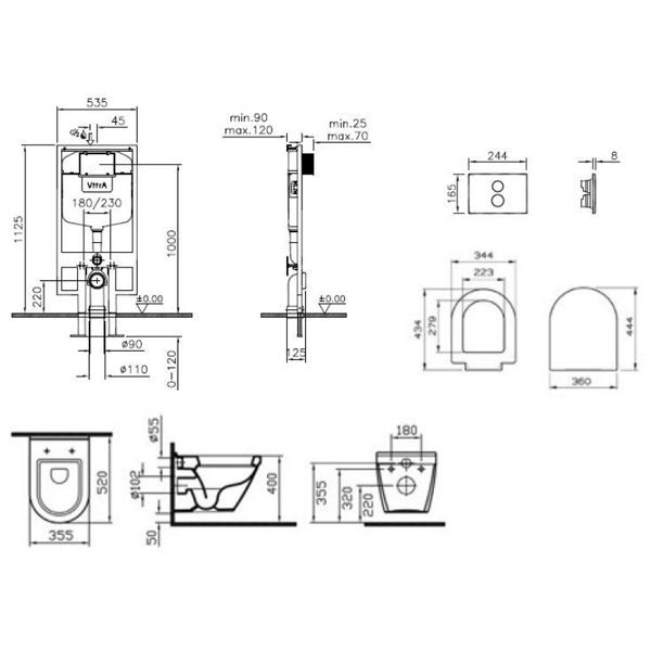 Унитаз подвесной VitrA S50 9003B003-7200 с сиденьем микролифт и инсталяцией 3/блт