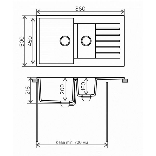 Кухонная мойка Tolero R-118 50x86 серый