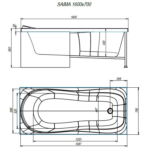 Ванна ALEX BAITLER™ SAIMA 160*70 пустая