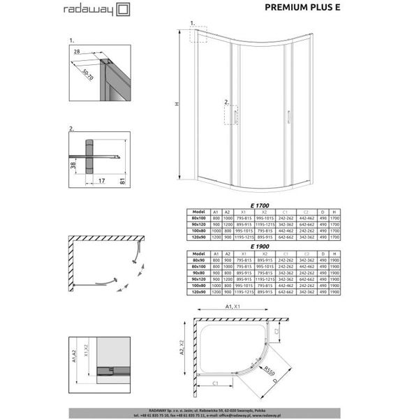 Душевой уголок Radaway Premium Plus E 100x80x170 стекло прозрачное 30481-01-01N