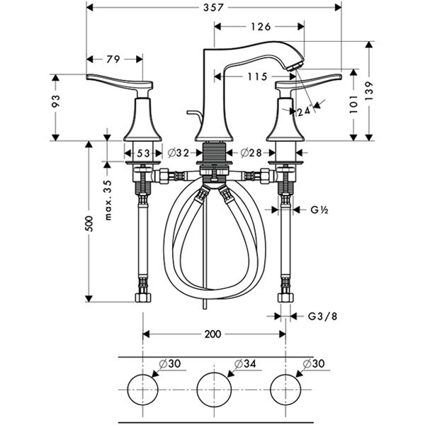 Смеситель для умывальника Hansgrohe Metris Classic 31073000