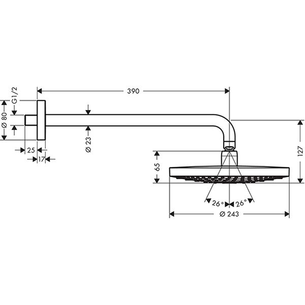 Тропический душ Hansgrohe Raindance Select S240 2jet 26466000 со стены диаметр 24 см