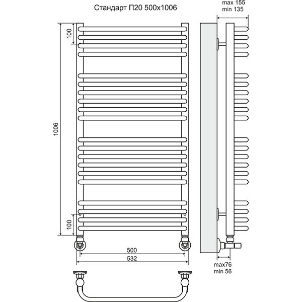 Полотенцесушитель Terminus Стандарт П20 500х1006