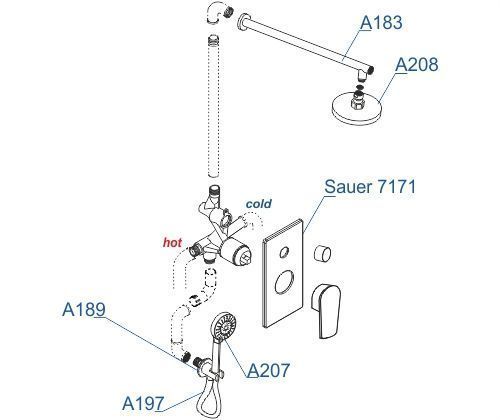 A71207 Встраиваемый комплект для душа WasserKRAFT с верхней душевой насадкой и лейкой