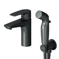 F90A03022 Gem Смеситель для умывальника AM.PM с гиг.душем, излив 99 мм, черный