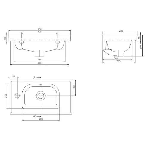 Умывальник подвесной CeraStyle Frame 50 VB015F32L00 левый белый