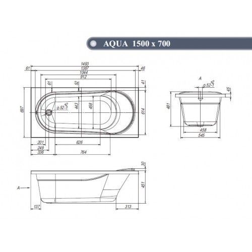 Акриловая ванна Венто СПА "AQUA " LA 1500х700/1 с каркасом