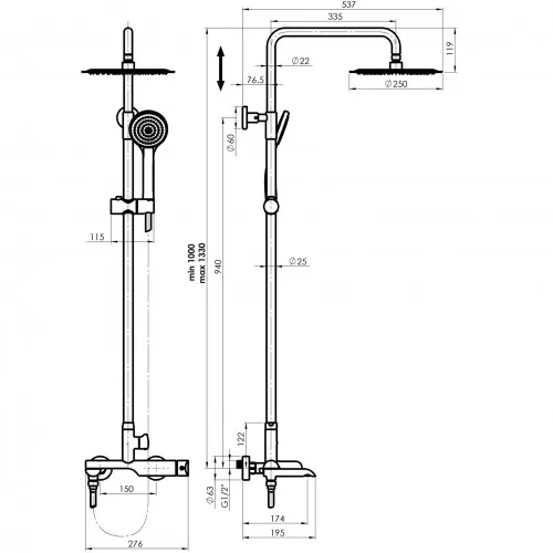 Душевая система Rubineta OLO(BK) + ULTRA-10(SW)(DW3/4) BK 625123