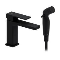 530300300 Gala Смеситель для умывальника Damixa с гигиеническим душем, черный матовый