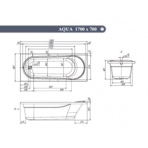 Акриловая ванна Венто СПА "AQUA " LA 1700х700/1  с каркасом и экраном