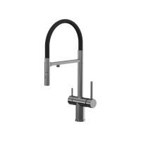 Смеситель Reflexion Lago RX9901BL для кухни с гибким изливом и подключением к фильтру, оружейная сталь