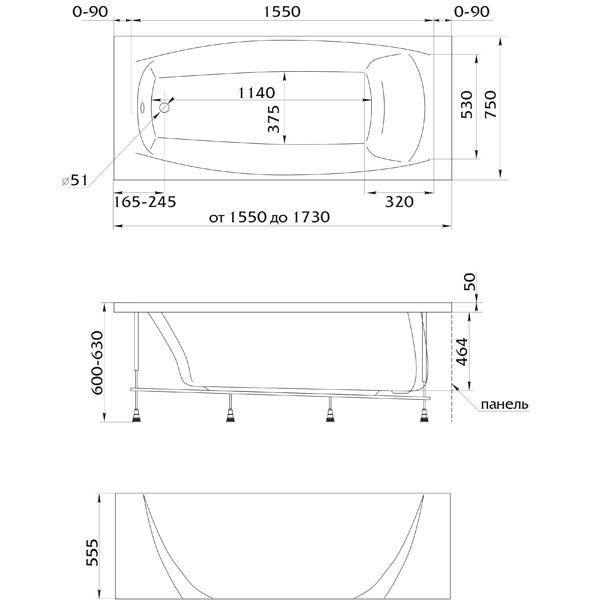 Ванна Marka One PRAGMATIKA 173-155x75 Pplus