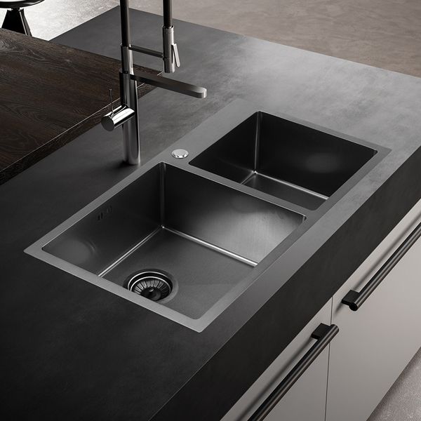 Мойка Melana 8045 ProfLine 3,0/220 САТИН ГРАФИТ 2-я чаша, врезная прямоугольная S8045HB