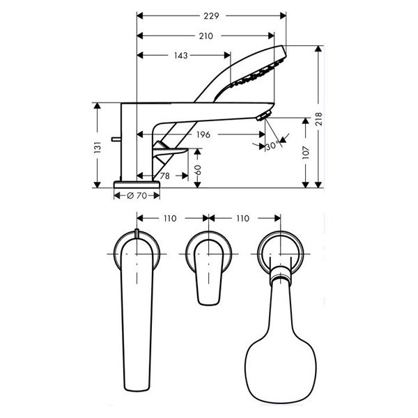 Смеситель на борт ванны Hansgrohe Talis Е 71730000